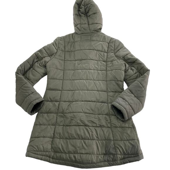 Sam Edelman Coat Women Small Green Quilted Puffer Asymmetrical Zip Hooded Jacket - Picture 2 of 7